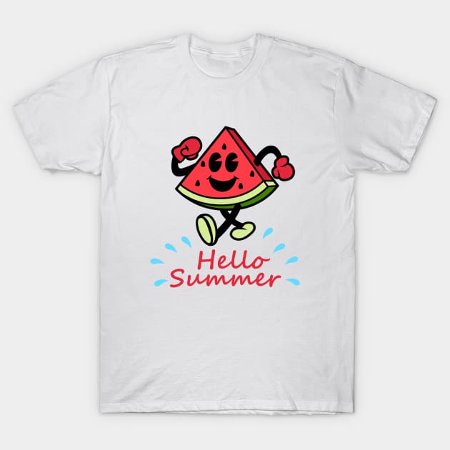 Hello Summer With Water Retro Watermelon T-Shirt by ManojTdesign